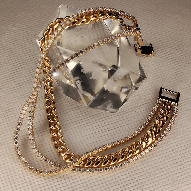 دستبند ژوپینگ سه لاین جواهری بسیاربا کیفیت وشیک رنگ ثابت بدون حساسیت یک طلای ارزان وبا صرفه