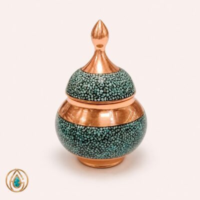 نمای زاویه‌دار قندان سیبی فیروزه‌کوبی کد ۴۰۱ ارتفاع ۱۲.۵ سانتی‌متر