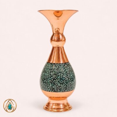 گلدان صراحی فیروزه‌کوبی کد ۴۰۶ با بدنه اشکی و دهانه باز