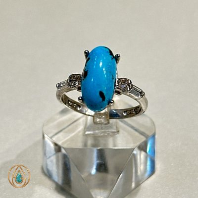 انگشتر نقره ظریف دخترانه با فیروزه شجری و طراحی مدرن کد ۲۰۲