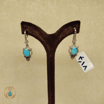 گوشواره نقره آویز فیروزه نیشابور اصل با طراحی ظریف و جواهری – کد ۲۸۶