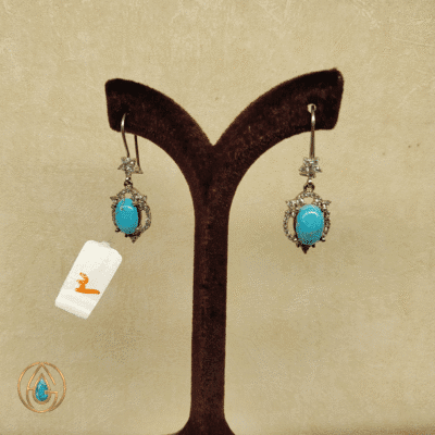 گوشواره نقره آویز با سنگ فیروزه نیشابور اصل و طراحی جواهری – کد ۲۸۴