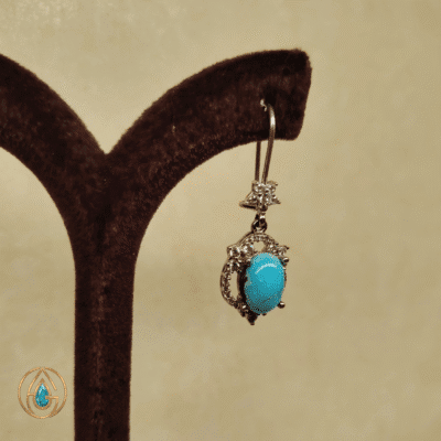 گوشواره نقره زنانه فیروزه نیشابور بدون آبکاری رودیوم – وزن ۶.۰۳ گرم