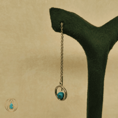 گوشواره نقره آویز مینیمال با سنگ فیروزه نیشابور و نقره خارجی – کد ۲۸۸