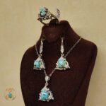 ست نقره زنانه با سنگ فیروزه آبی و طراحی کلاسیک کد 222