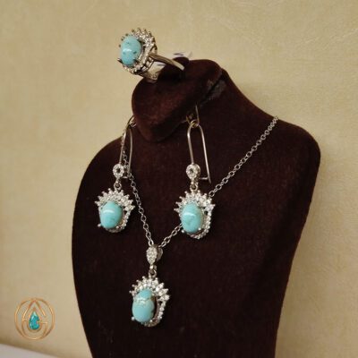 ست زنانه فیروزه آبی نیشابور کد 223 شامل گردنبند گوشواره و انگشتر