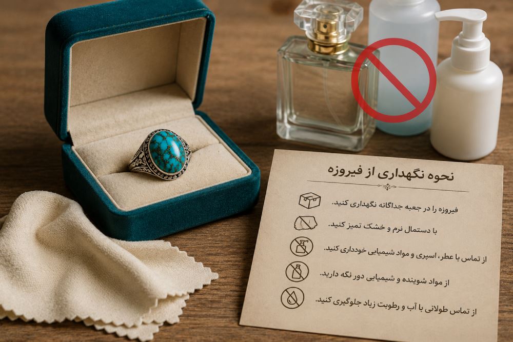 روش صحیح نگهداری از انگشتر فیروزه و جلوگیری از تغییر رنگ